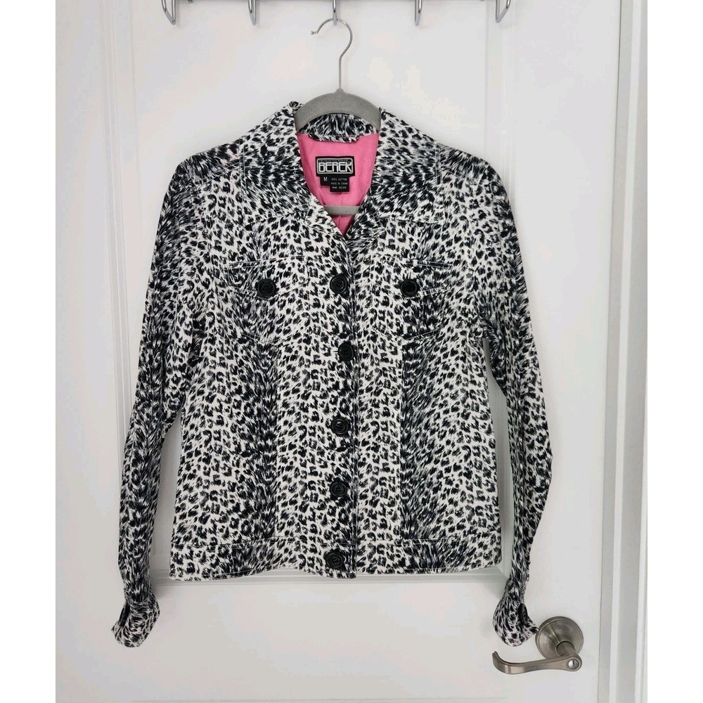 Berek Animal Print Leopard Black White Crop Lightweight Collared Jacket Size M
